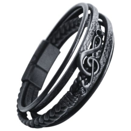 Triple Braid Bracelet, Treble Clef - Black