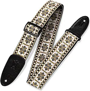 Guitar Strap, Levy's, 2" Jacquard Weave Guitar Strap, Hootenanny Gold/White