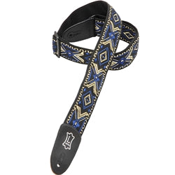 Guitar Strap, Levy's, 2" Jacquard Weave Guitar Strap, Hootenanny Sapphire/Gold