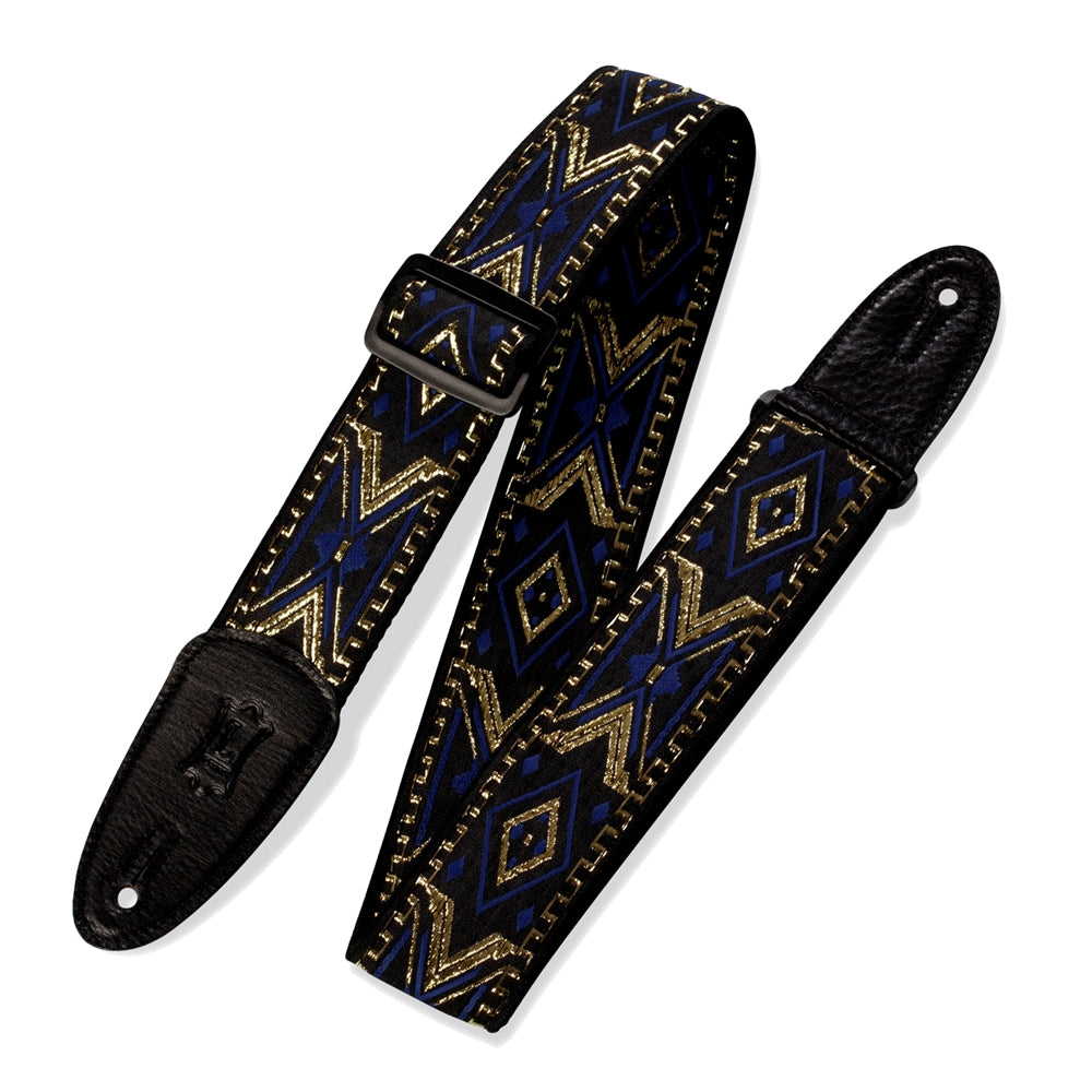 Guitar Strap, Levy's, 2" Jacquard Weave Guitar Strap, Hootenanny Sapphire/Gold