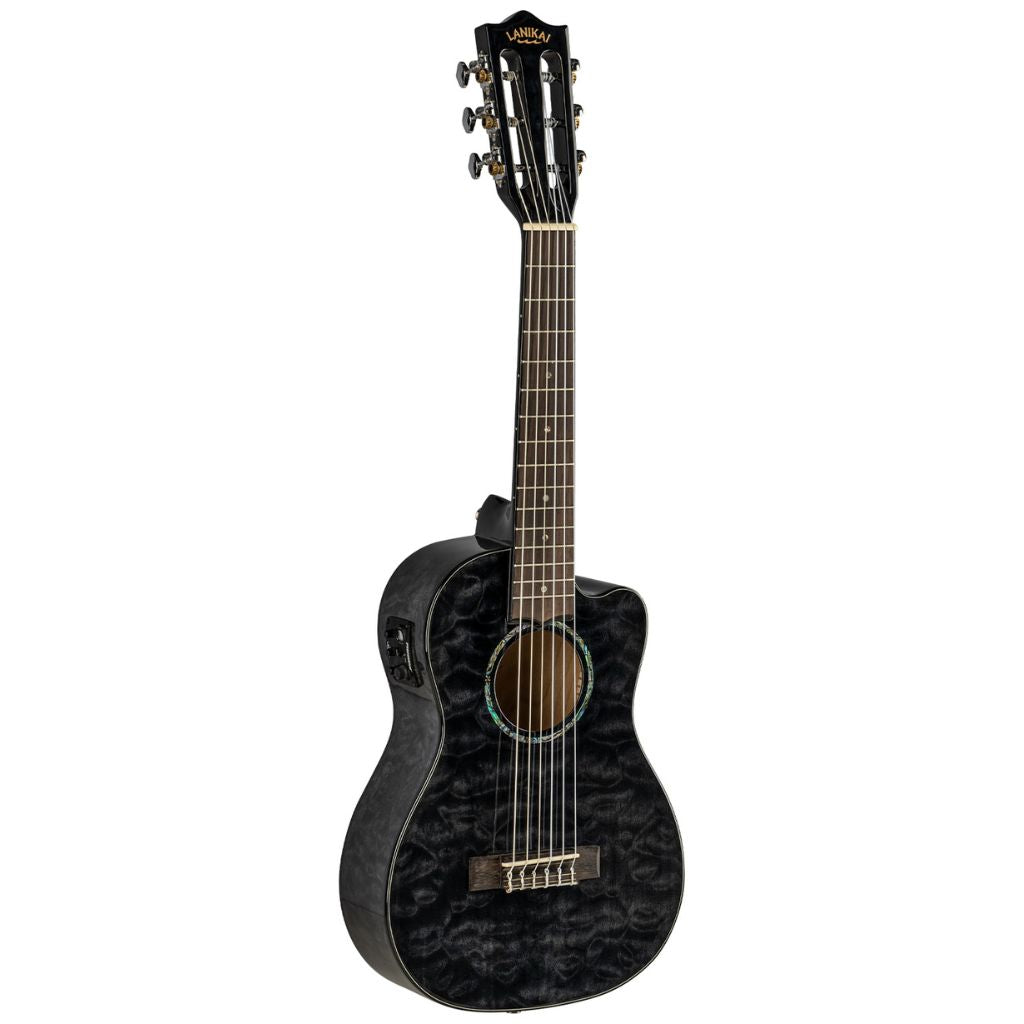 Lanikai Quilted Maple A/E  Guitelele - Black Stain