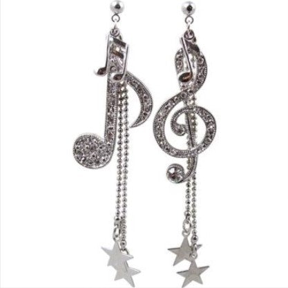 Earrings, Rhinestone Music Notes - Dangle