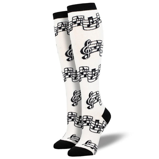 Women's Knee-High Socks, Tuning Out - White