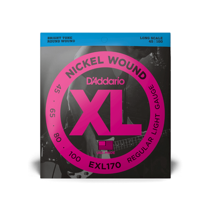 Bass Guitar Strings, D'Addario EXL170 45-100 Regular Light, Long Scale, XL Nickel