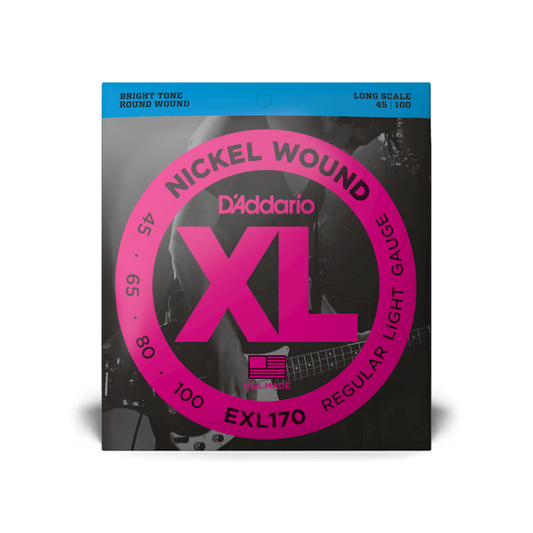 Bass Guitar Strings, D'Addario EXL170 45-100 Regular Light, Long Scale, XL Nickel