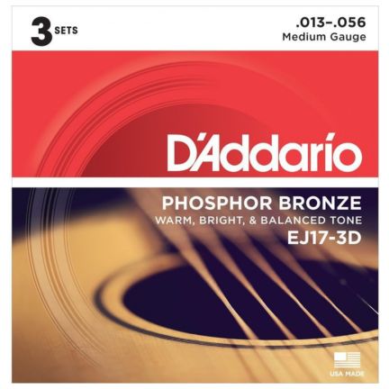 Guitar Strings, Acoustic, D'Addario EJ17 Phosphor Bronze - Medium