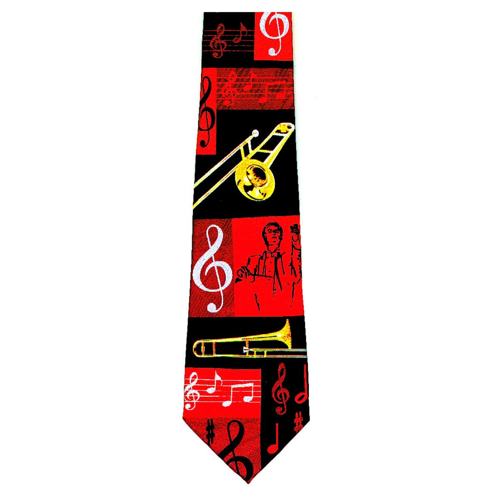 Neck Tie, Trombone Collage - Red