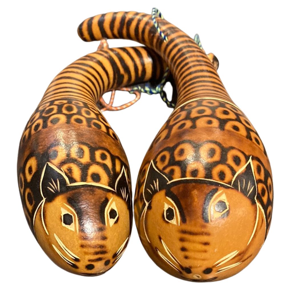 Andean Gourd Maracas, Hand-Carved