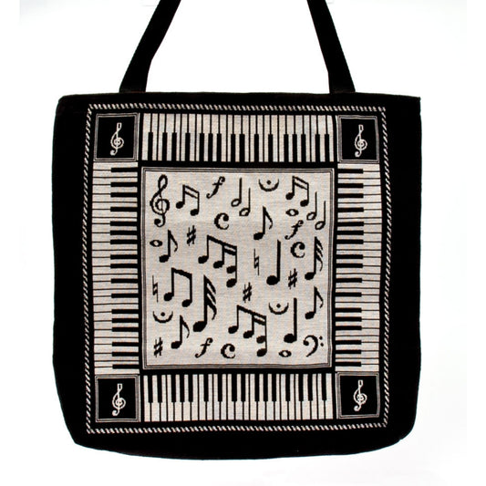 Tote Bag, Woven, Music Notes & Keyboard