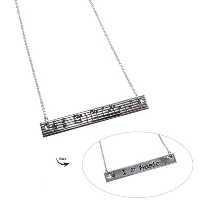 Lauren-Spencer Bar Necklace, Solid Music Staff, Silver