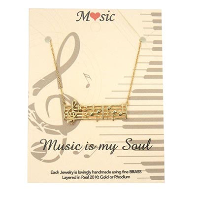 Lauren-Spencer Bar Necklace, Music Staff, Gold