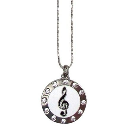 Necklace, Rhinestone, Treble Clef in Circle