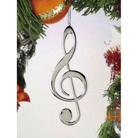 Treble Clef Christmas Ornament, Silver