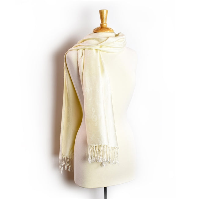 Pashmina Scarf, Treble Clef - Eggshell White