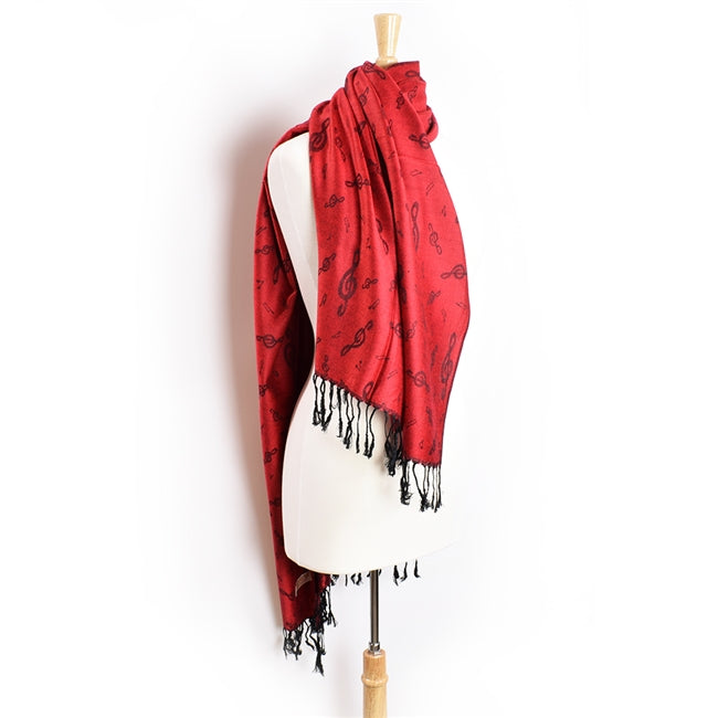 Pashmina Scarf, Treble Clef - Red