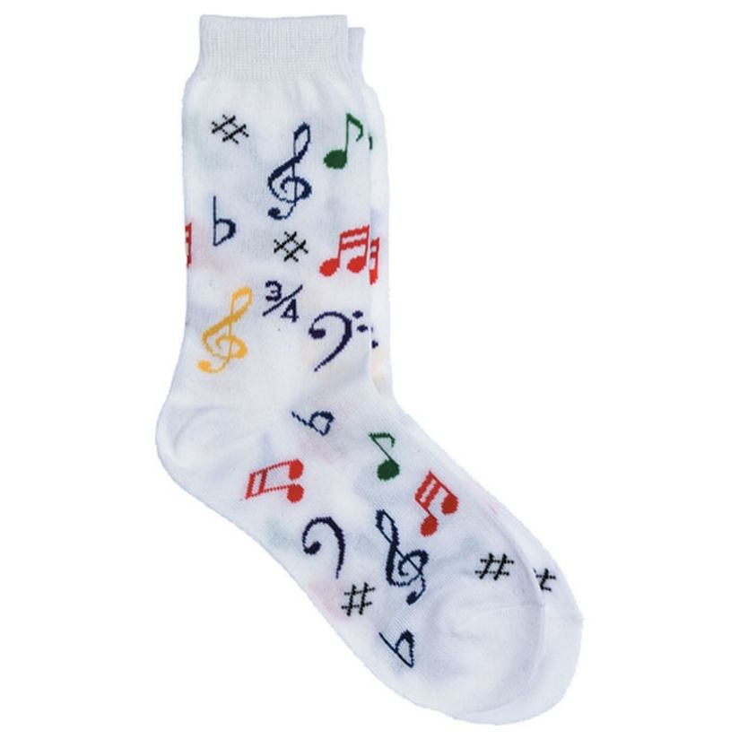 Women's Socks, Multi-colored Music Symbols, White