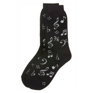 Women's Socks, Black with Silver Music Symbols