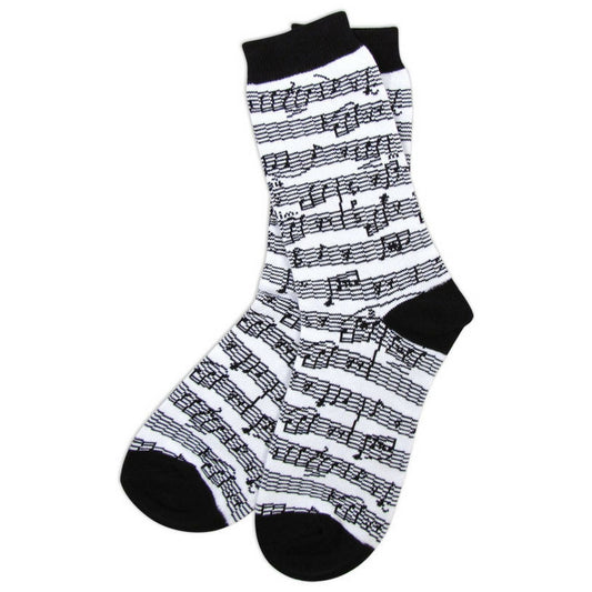 Women's Socks, White Sheet Music, Black Trim